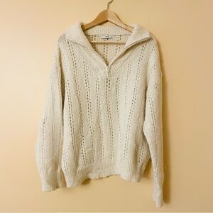 Mango Cream Knit Zip Up Sweater